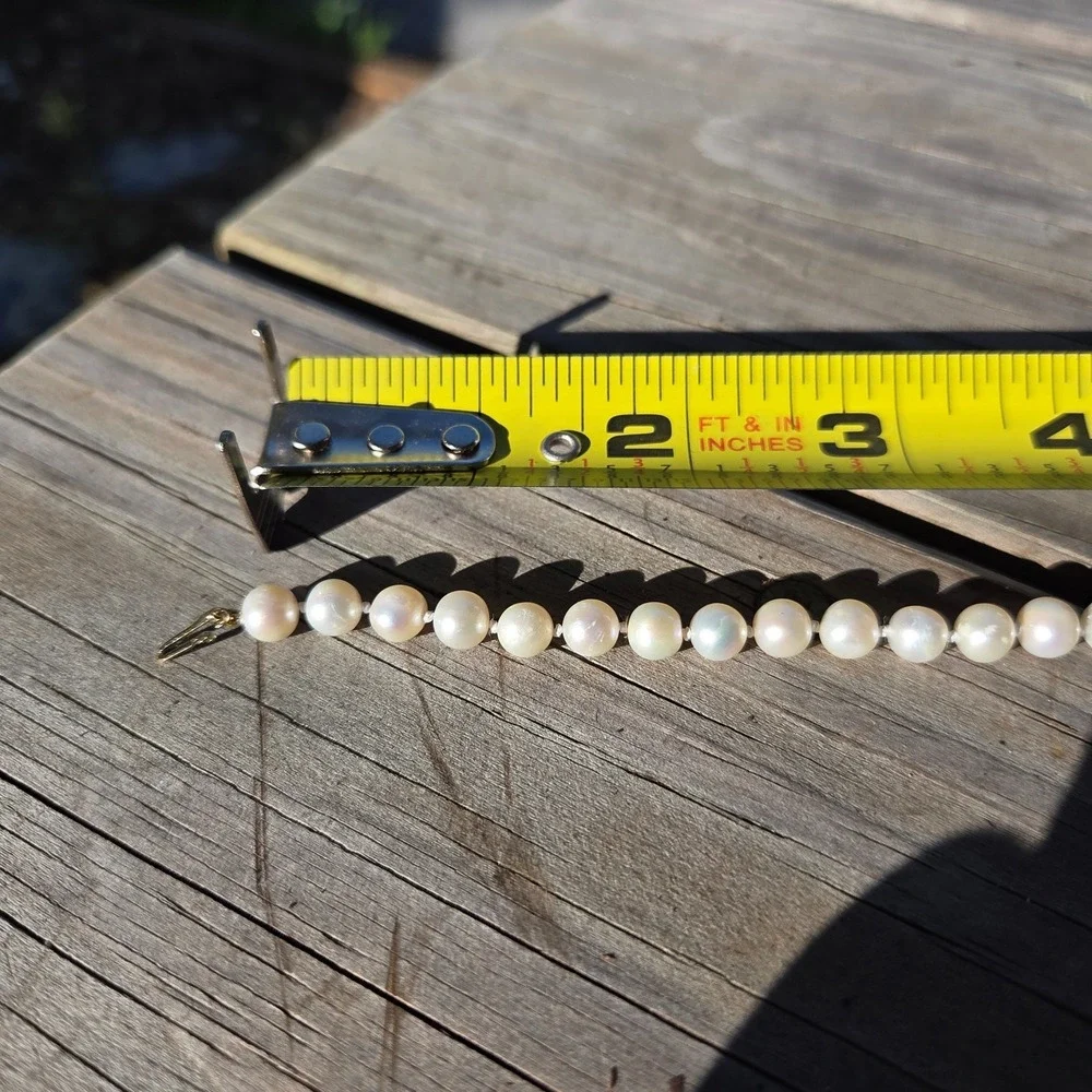 Vintage 7in 14k Yellow Gold White Pearl Single Strand Bracelet Estate